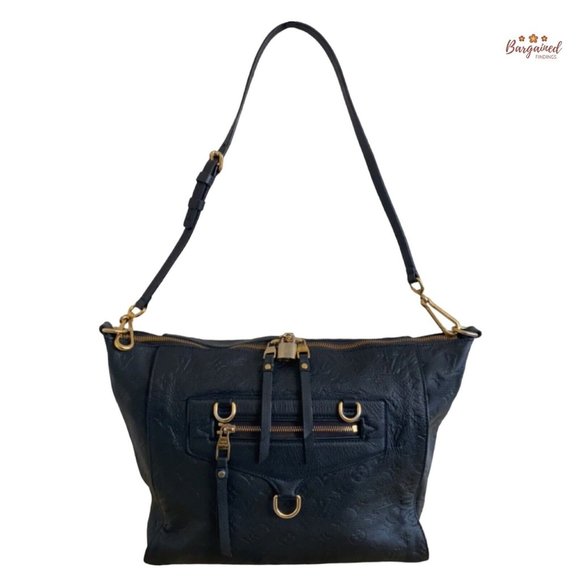 Authentic LOUIS VUITTON Dark Blue Monogram Empreinte Leather Bastille MM Tote - Picture 1 of 15